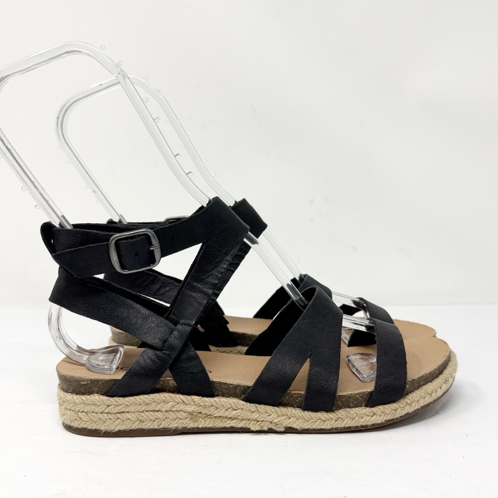 Lucky Brand Glaina Leather Strappy Espadrille Sandals Black Size 7.5